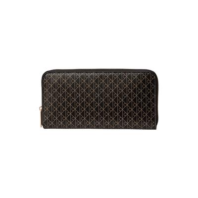 Geldbörse CALVIN KLEIN "EMBLEM AOP LONG ZIP AROUND", Damen, schwarz (schwarz aop), Lederimitat, Polyester, Basic, Kleinlederwaren, Geldbeutel, Portemonnaie, Money Pocket