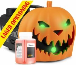 Halloween Dekoration, Røgmaskine med græskarhoved, uhyggelige halloween lyde og