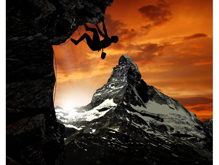 Fototapete PAPERMOON GEBIRGE-SEE-BERGE WALD HIMMEL MATTERHORN BERGSTEIGER , bunt, B:4m L:2,6m, Vlies, Tapeten, Fototapete