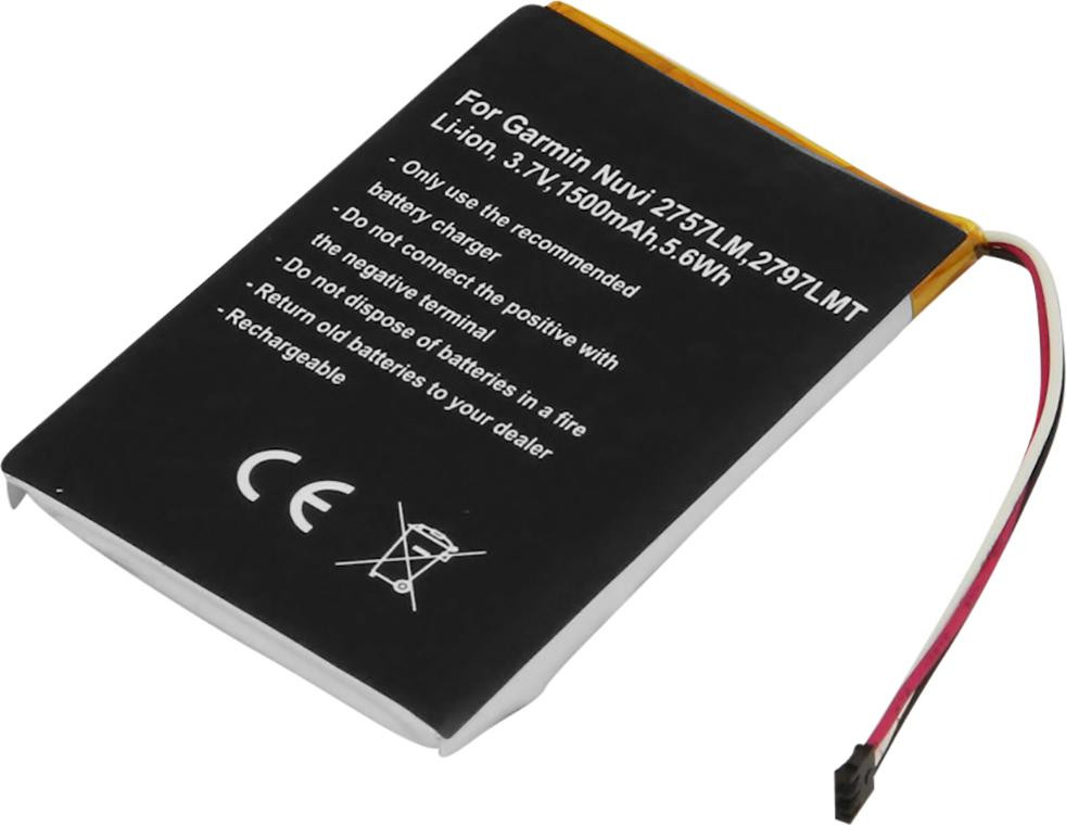 Avizar vervangaccu voor Garmin Nuvi 2757LM/2797LMT, 1500 mAh, zwart