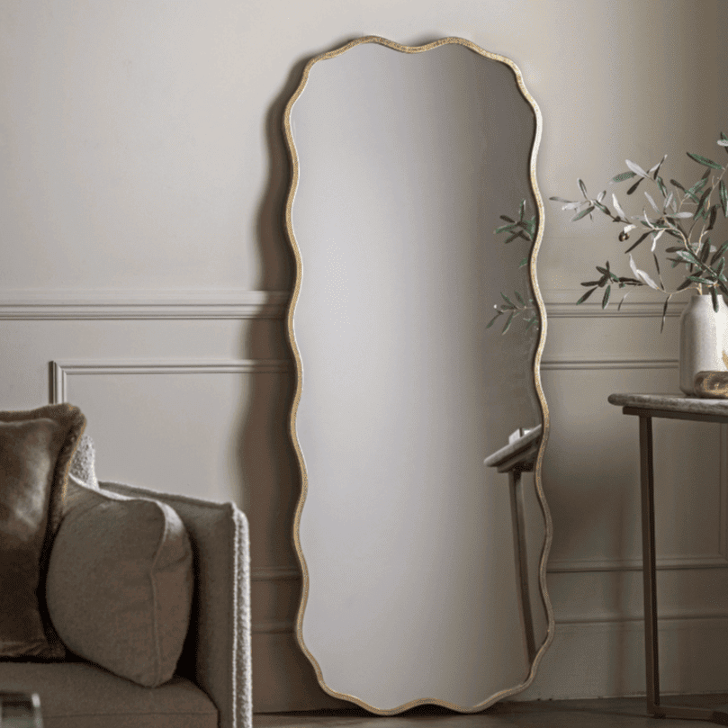 Zosia Antique Gold Wavy Edge Leaner Wall Mirror