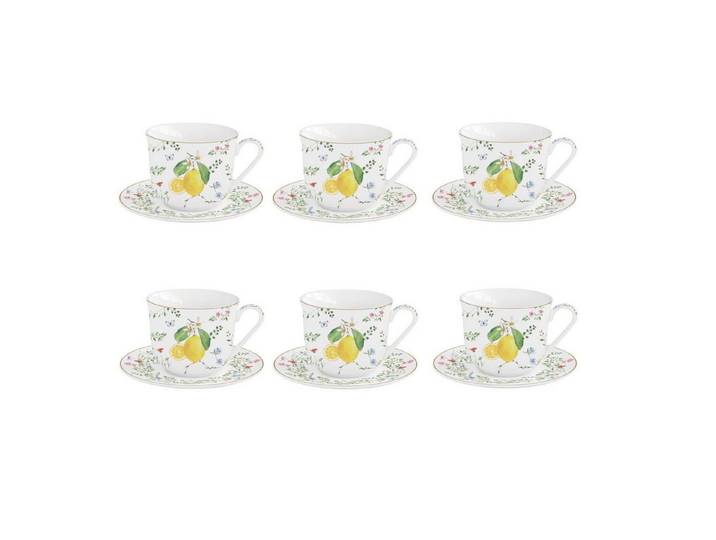 EasyLife Tasse Fleurs et Citrons, Porzellan, Spülmaschinengeeignet, Mehrfarbig, Zitronen, H: cm