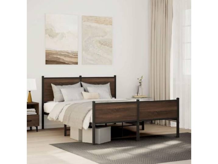 YUOTYRKTEJRSG Stahlgestell belastbar Klassisches Design 140x200 cm Braun Metallbett ohne Matratze Eichen-Optik 140x200 cm Bettgestell mit Lattenrost Stabil Stauraum Gästebett