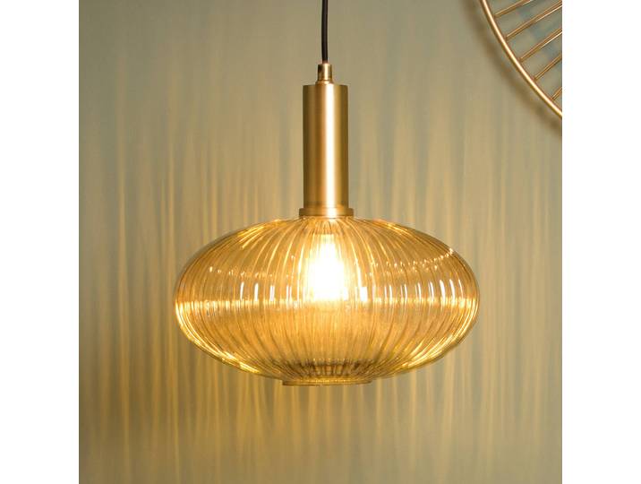 Lucide Glas-Hängeleuchte Maloto, Ø 30 cm, amber dimmbar, creme / amber, für Wohn- / Esszimmer, Glas