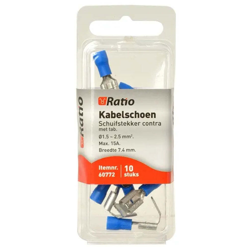 Ratio Kabelschoen Schuifstekker contra met tab 1.5-2.5mm2 Blauw - 10 stuks