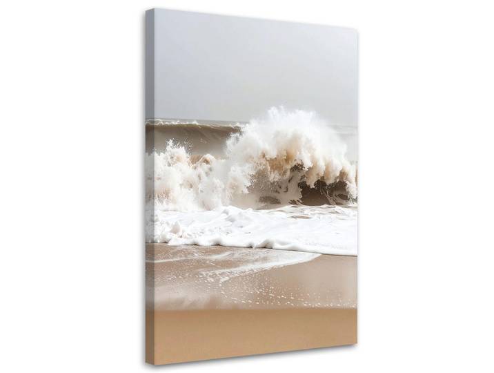 Feeby Leinwandbild Strand Meer raue Wellen Natur 60x90cm, Beige, Landschaft/Berg, Rechteckig, 60x90 cm, Bilder & Rahmen, Bilder, Leinwandbilder