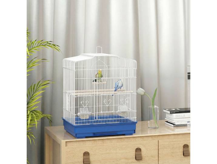 PawHut Cage Oiseaux Acier Bleu 46,5x36x59cm avec Balançoire