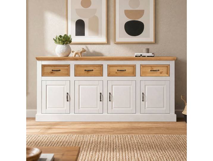 Sideboard GOODPRODUCT Selma , weiss (weiß, beize), B:192cm H:87cm T:38cm, Sideboards, Sideboard, Kommode mit 4 Türen und 4 Schubkästen