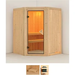 Sauna KARIBU "Larin", beige (naturbelassen), ohne Ofen, (ohne Ofen), Saunen, ohne Ofen