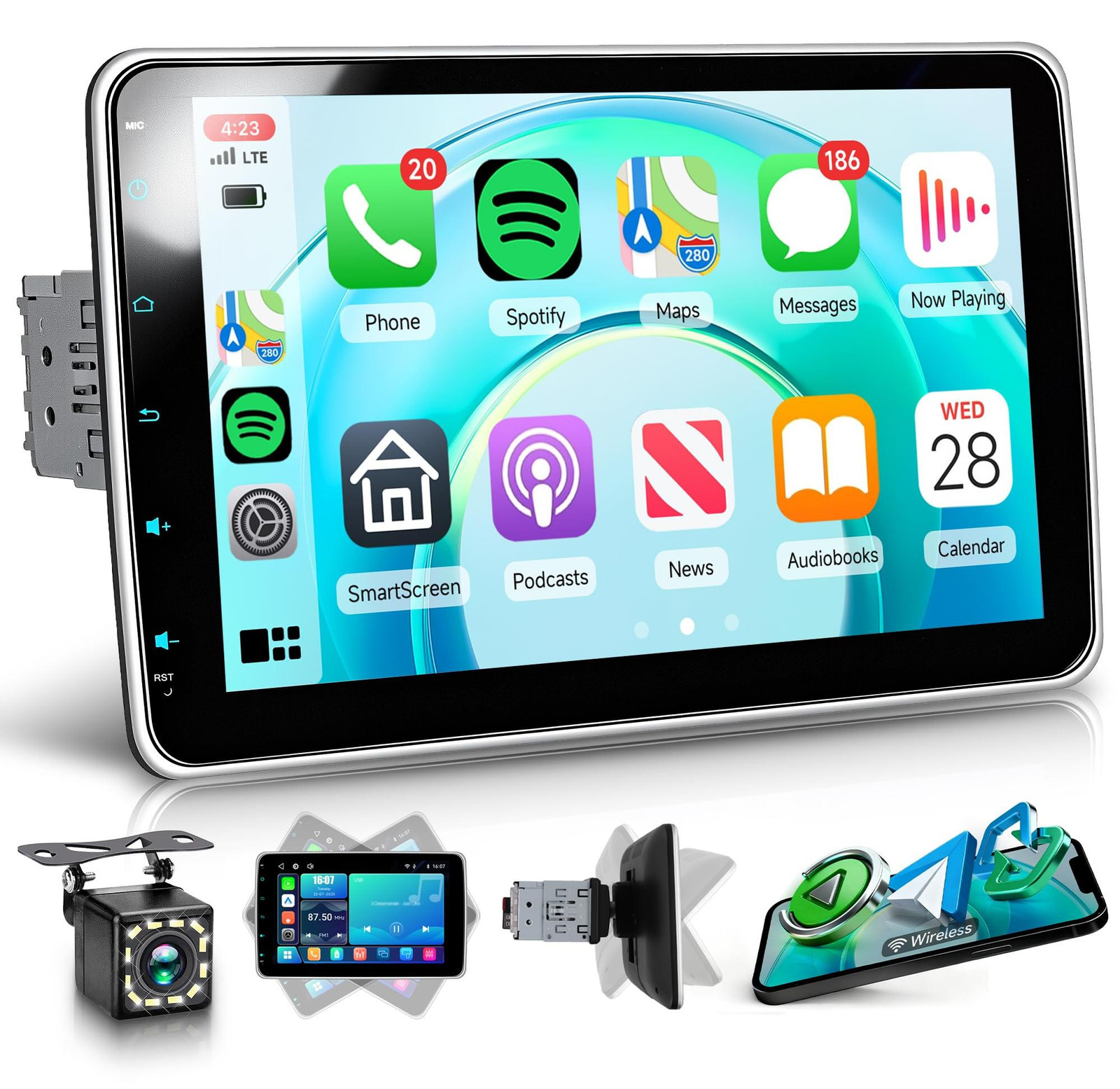 Selius Draadloze CarPlay Autoradio 1 DIN met 10 Inch Touchscreen
