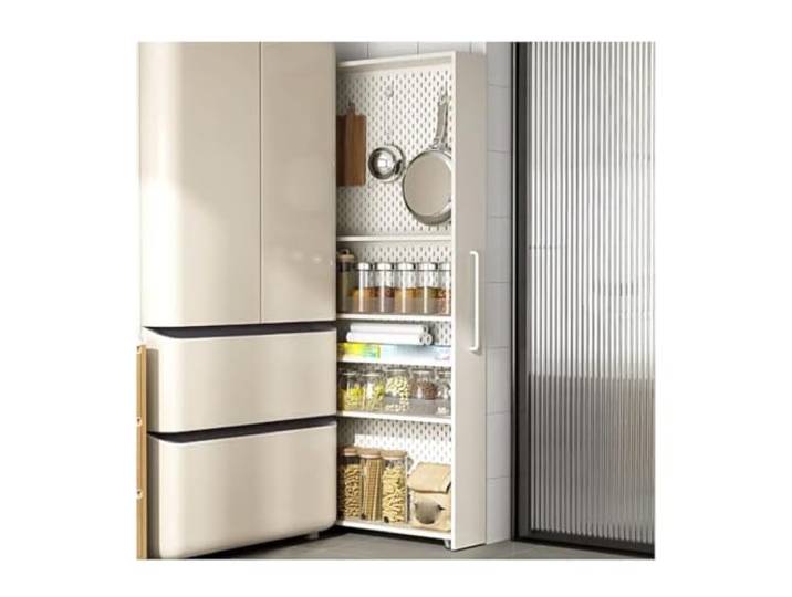 MJJRWF Schmaler Herausziehbarer Vorratsschrank Mit Regalen Sehr Schmaler Ausziehbarer Schrank, Verstellbare Regale, Küche, Wäscherei(Style 2,20x50x185cm)