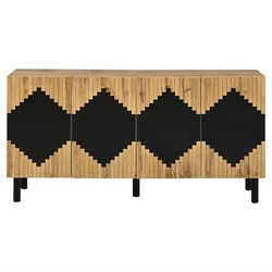 SIDEBOARD Holz/Schwarz 140cm mit 2 Türen & Rautenmuster