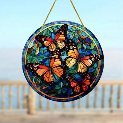 Uplift Essentials Butterfly Stained Glass Style Suncatcher Vibrant Acrylic Wall Art For Home & Garden Decor style 7