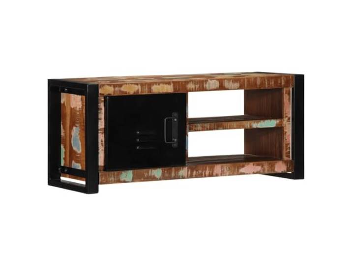 LMTYOENFG TV-Schrank Massivholz Altholz 80x30x35 cm Lowboard Kompaktes TV-Möbel im Industriestil mit Fach und Tür für Wohnzimmer oder Schlafzimmer, Eisengestell sorgt für Stabilität.
