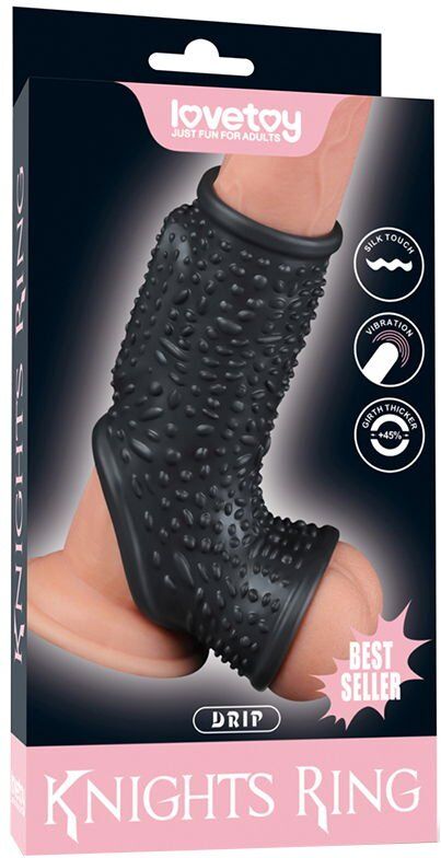 LoveToy Drip Knights Ring - Manchon vibrant pour pénis et scrotum (Ø 2,8 cm) - Noir