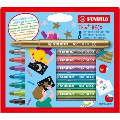 STABILO Metallic-Filzstift mit robuster XL-Spitze - Trio DECO - 8er Pack - mit 8 verschiedenen Farben
