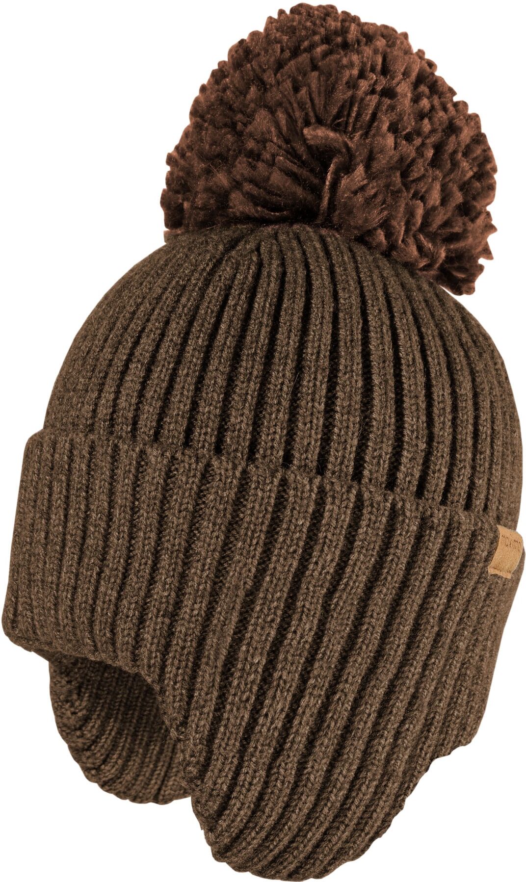 Strickmütze MAXIMO, Jungen, Gr. 53/55, braun, Strick, Materialmix, Mützen Strickmütze, wärmend, breiter Umschlag, Ohrenklappen, Bommel