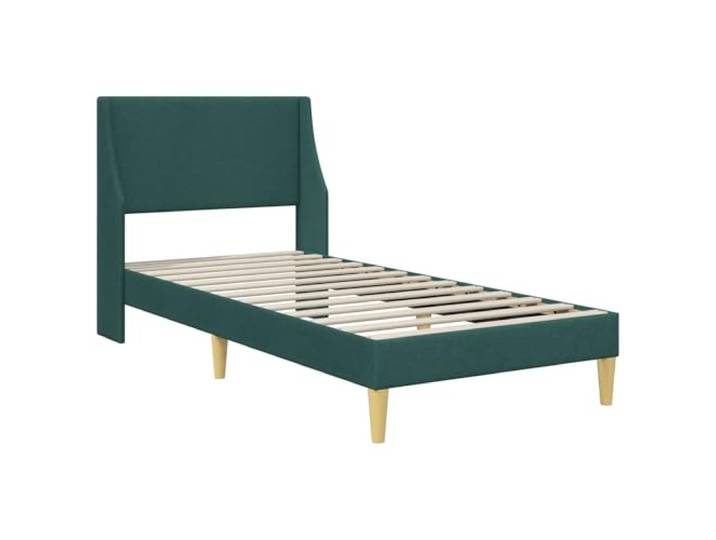 SKTQYQO Bettgestell aus dunkelgrünem Stoff, 90 x 200 cm Rahmen aus Sperrholz, Rückenlehne an der Wand, gebogene Latten, maximale Belastung 140 kg