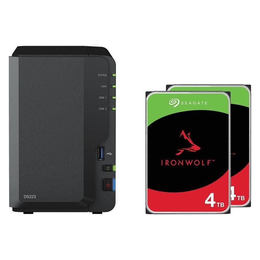 Synology DiskStation DS223 2 Einschübe NAS-Server Leergehäuse + 8TB (2x 4TB) Seagate Ironwolf SATA 3 (2 x 4 TB) (DS223 & ST4000VN006)