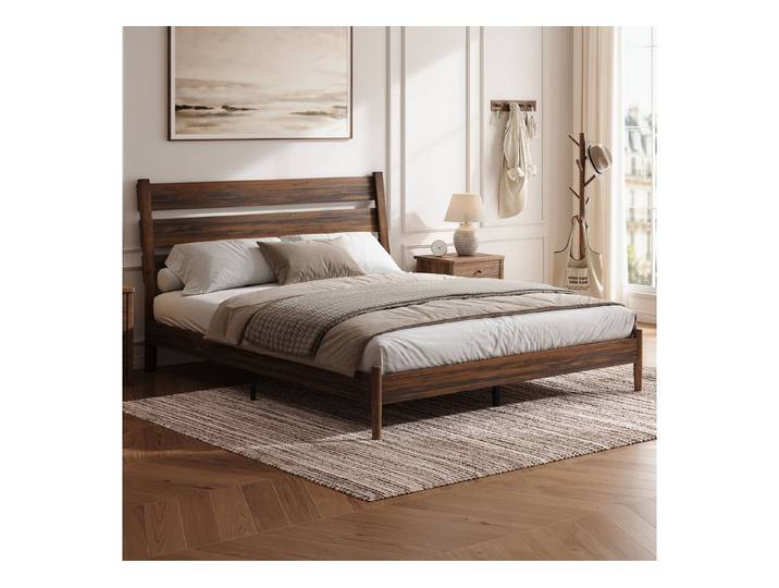 AMERLIFE Bett Holzdekor mit Massivholzbeinen, (1-tlg), geräuscharm, einfache Montage, bodenfrei, Dunkelbraun, 160x200cm