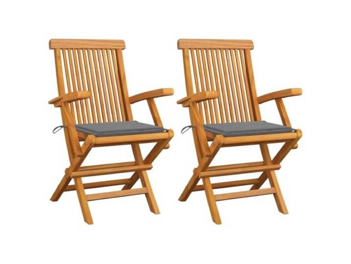 vidaXL Klappstühle mit grauen Kissen, 2 Stück, Massivholz Teakholz