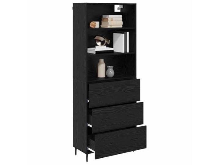 KTHLBRH Sideboard mit Schublade Eiche schwarz 69,5 x 34 x 180 cm Schichtholz und Glas, große Aufbewahrung, für Wohnzimmer oder Esszimmer, modernes Design