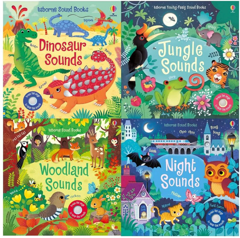 Usborne Publishing Usborne Sound Books Collection 4 Books Set by Sam Taplin - Jungle Sounds, Dinosaur Sounds, Woodland Sounds, Night Sounds - Board Book - Ages 3-5 - Interactive Press-Button Fun