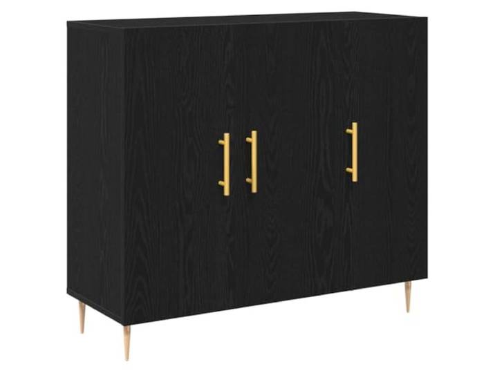 Sideboard Schwarz Eichen-Optik 90x34x80 cm Holzwerkstoff Kommode Stauraum, Scharniertüren, kegelförmige Beine, pflegeleicht, kompaktes Design