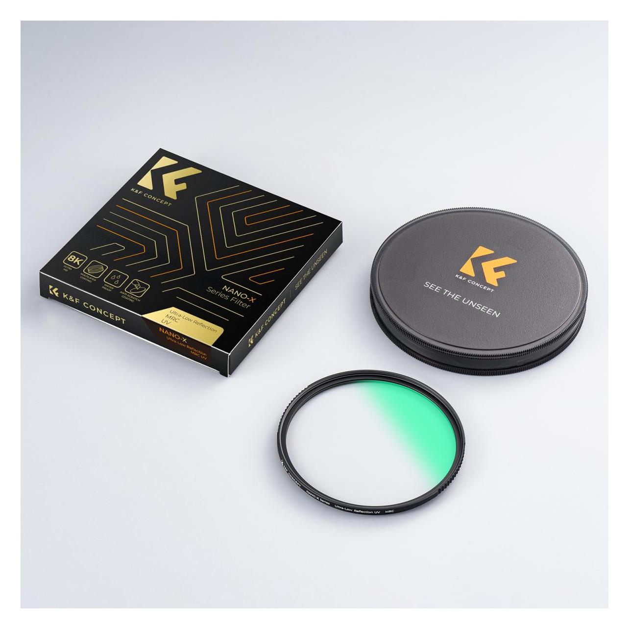 K&F Concept 77MM Ultra Low Reflection MCUV Filter, 28 Green Coatings HD Waterproof Anti-Scratch (Nano-X Series) (77 mm, UV-Filter) (KF01.2467)