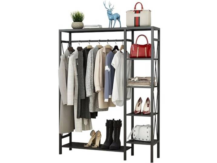 angelfanmily Metall Kleiderständer, Schwerlast-Kleiderstange, Multifunktional Garderobenständer mit 4 Ebenen, Offener Kleiderschrank, Storage Shelf, Rahmen aus Metall -（90/120/150cm）