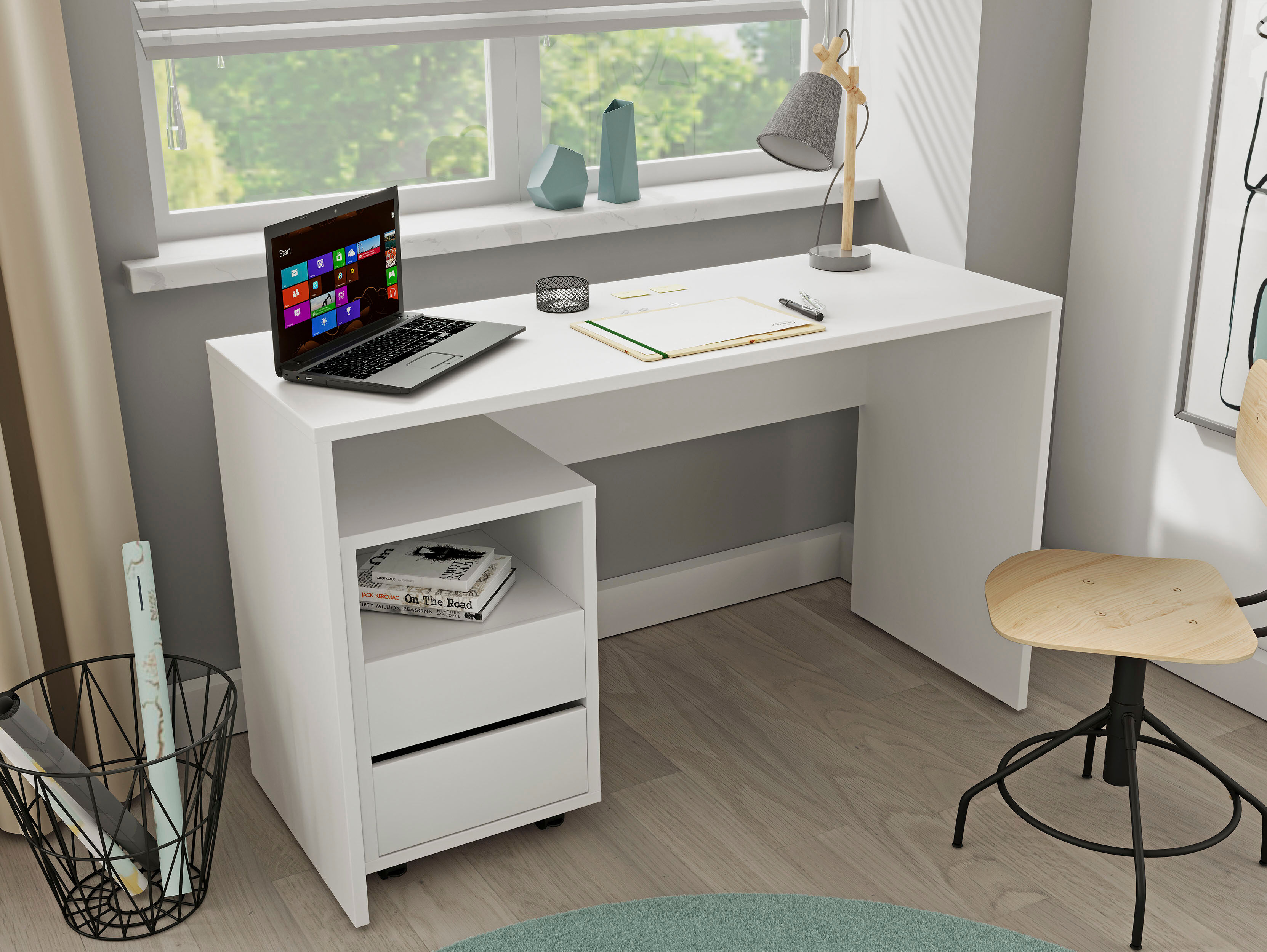 Schreibtisch HOME AFFAIRE "AGAPI", weiss (weiß, weiß, weiß), B:130cm H:75cm T:50cm, Tische, Schreibtisch, Breite 130, Computertisch im modernen Design & viel Arbeitsfläche weiß, weiß, weiß B/H/T: 130cm x 75cm x 50cm, weiss