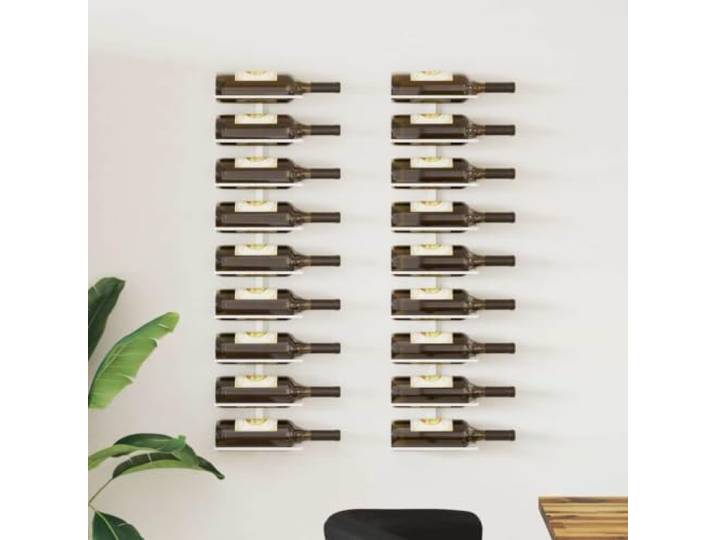 smnyxs Weinregal für 9 Flaschen, 2 Stück, Eisenweiß Pulverbeschichtetes Eisen, einfache Wandmontage, modernes Design, glatte Oberfläche, Weinaufbewahrung für Küche und Bar