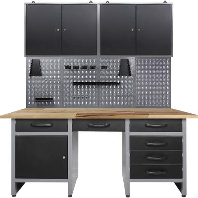 Werkstatt-Set ONDIS24, schwarz (anthrazit, schwarz, grau), B:160cm H:205cm T:60cm, Metall, Werkbänke, 160 cm