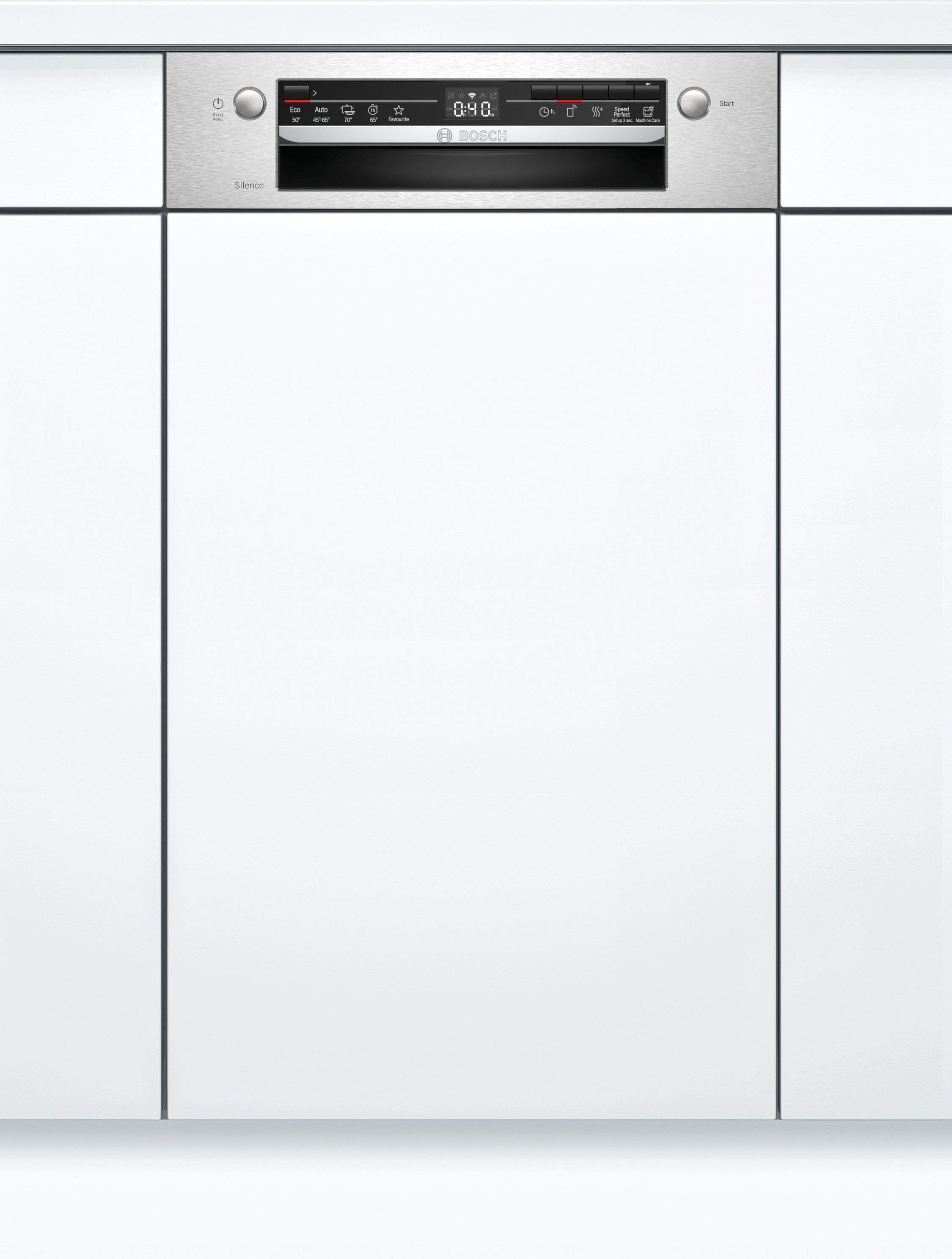 Bosch teilintegrierbarer Geschirrspüler "SPI2IKS10E", Energieeffizienz: F, silber (edelstahl), B:44,8cm H:81,5cm T:57,3cm, Geschirrspüler, Mit 2 Sprüharmen im Oberkorb & automatischer Startzeit, teilintegrierbarer Geschirrspüler