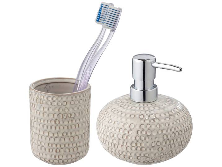 Badaccessoire-Set WENKO Davos , beige (creme, chrom), Keramik, Badaccessoires-Sets, Badaccessoire-Set, aus Keramik mit Effektglasur