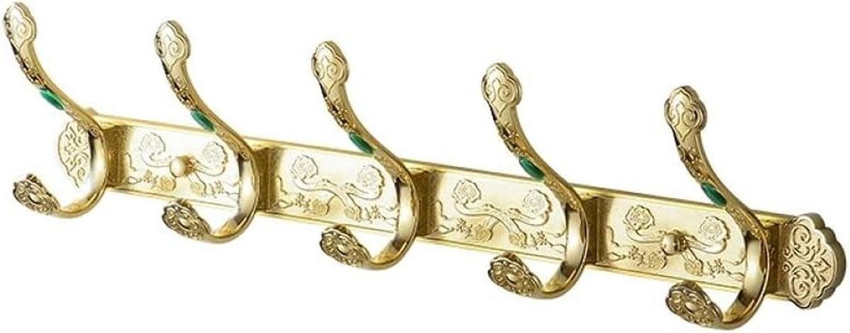 Gouden wandkapstok met vijf haken voor in de keuken of badkamer