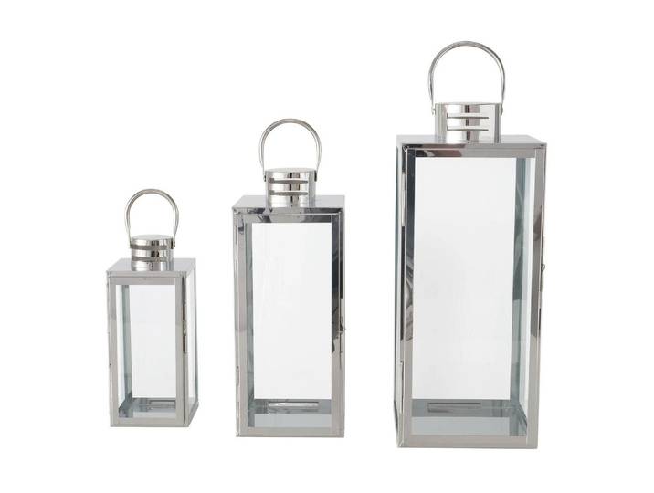 Kerzenlaterne BOLTZE Caruso 3-teilig , silber (silber, transparent), Glas, Metall, Kerzenhalter, Kerzenlaterne