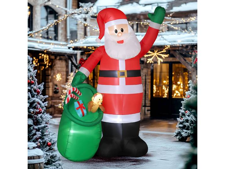 Outsunny Père Noël Gonflable 275cm LED Sac Ours Décoration Noël