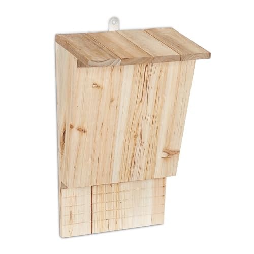 Relaxdays Vleermuiskast van onbehandeld hout, groot huis voor vleermuizen, natuur, H x B x D: 34 x 22,5 x 13 cm