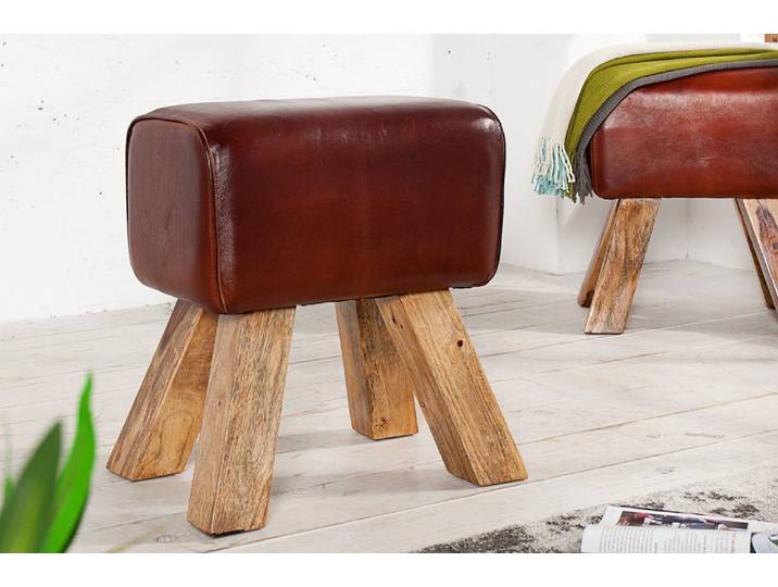 riess-ambiente Sitzhocker TURNBOCK 40cm coffee / natur, mit Echtleder-Bezug