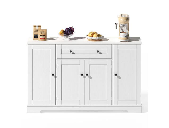 Modfu Sideboard aus MDF 138x40x85 cm Weiß mit Schublade, verstellbaren Einlegeböden und Kippsicherung, 138x85x40 cm, Kleinmöbel, Kommoden, Sideboards