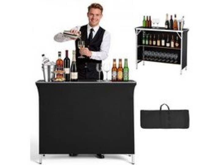 VEVOR Messetheke Klappbar 1100x385x885 mm, Empfangstheke mit Tragetasche & 2 Regalböden, Rezeptionstheke, Messestand, Bartisch, Faltbare Mobile Barstation für Veranstaltungen, Partys & Messen