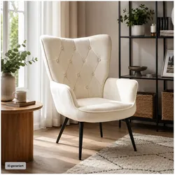 HTI-Living, Sessel, Ohrensessel Freya Velvet Beige