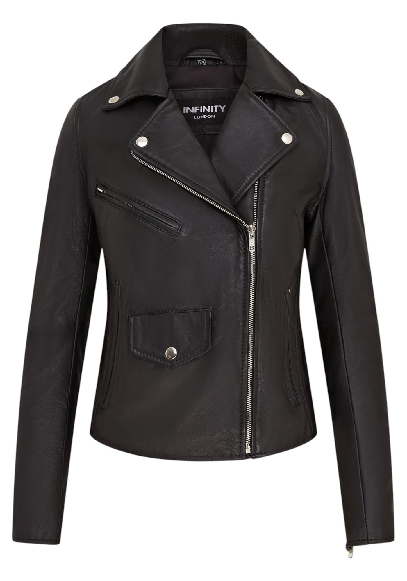 Schwarze klassische Brando-Biker-Lederjacke für Damen – Broome