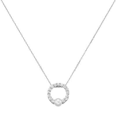 Kette mit Anhänger FIRETTI "Schmuck Geschenk Silber 925 Ankerkette Anhänger Kreis rund", silber (silberfarben, kristallweiß, weiß), Halsketten, Damen, Perlen Silber 925 (Sterlingsilber), L: 45 B: 1mm, Perlen, Silber 925 (Sterlingsilber), mit...
