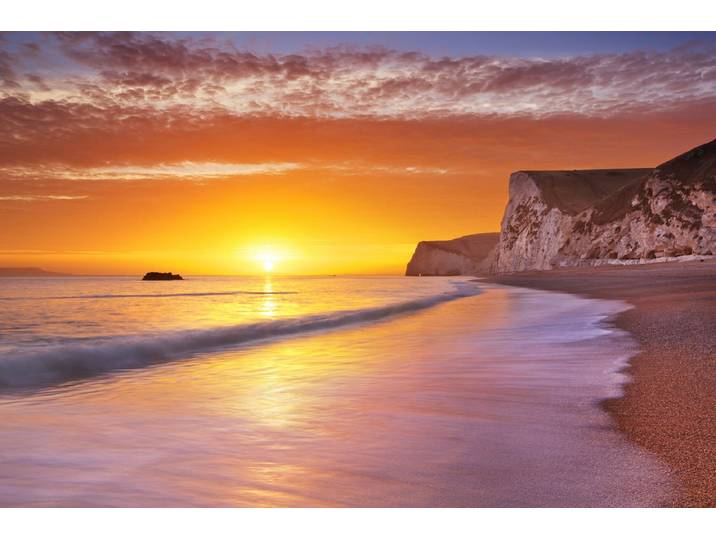 Fototapete PAPERMOON Strand Sonnenuntergang , bunt, B:5m L:2,8m, Vlies, Tapeten, Fototapete