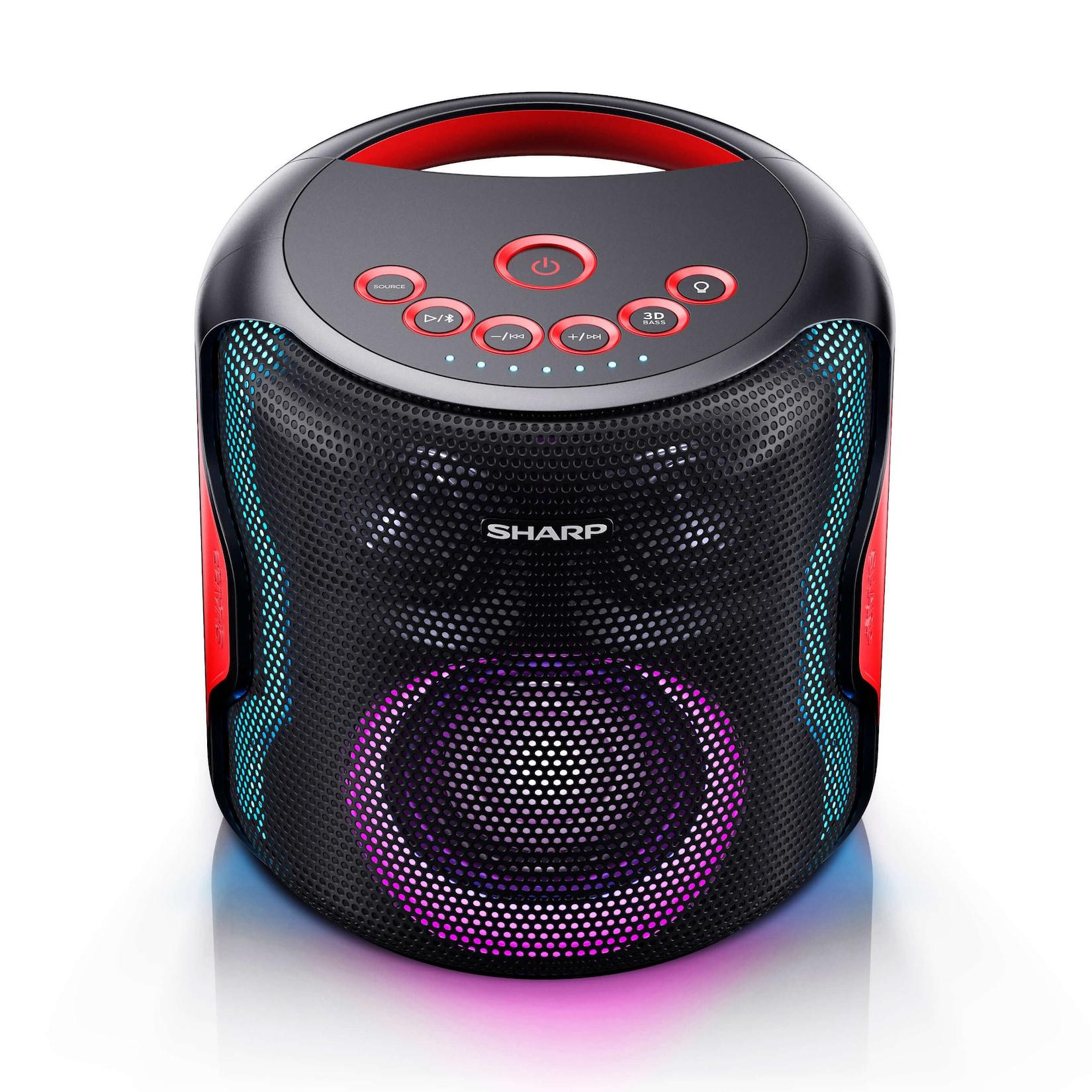 Sharp PS921BK Bluetooth Party Lautsprecher tragbar 130W mit 14h Akku, LED Beleuchtung & IPX5 Schutz