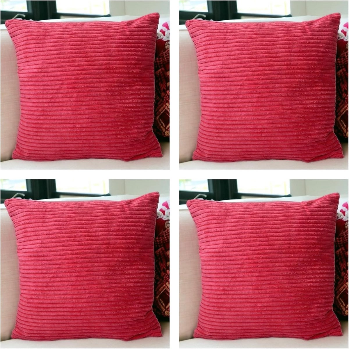 Set van 4 Corduroy Kussenslopen 45x45 cm - Zachte Gestreepte Decoratie Sierkussens