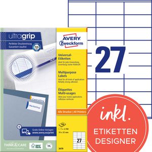 Zweckform 3479 Avery Etiketten 70 x 32mm weiß, 2700 Stück