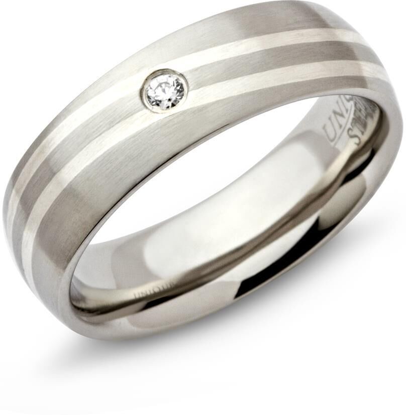 Unique Edelstahlring mit Silbereinlage und Zirkonia silber